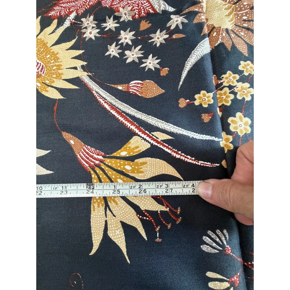 VTG 5th Ave Designs Botanical Fabric 56x62 Black Vat Dye Screen Printed Cotton